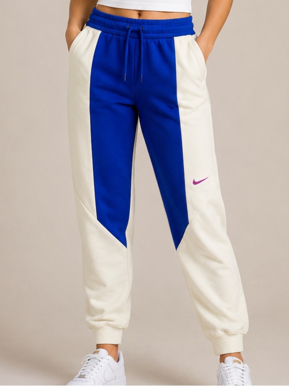 Nike Colour Block High Rise Track Jogger Sweatpants Blue White Pink XS